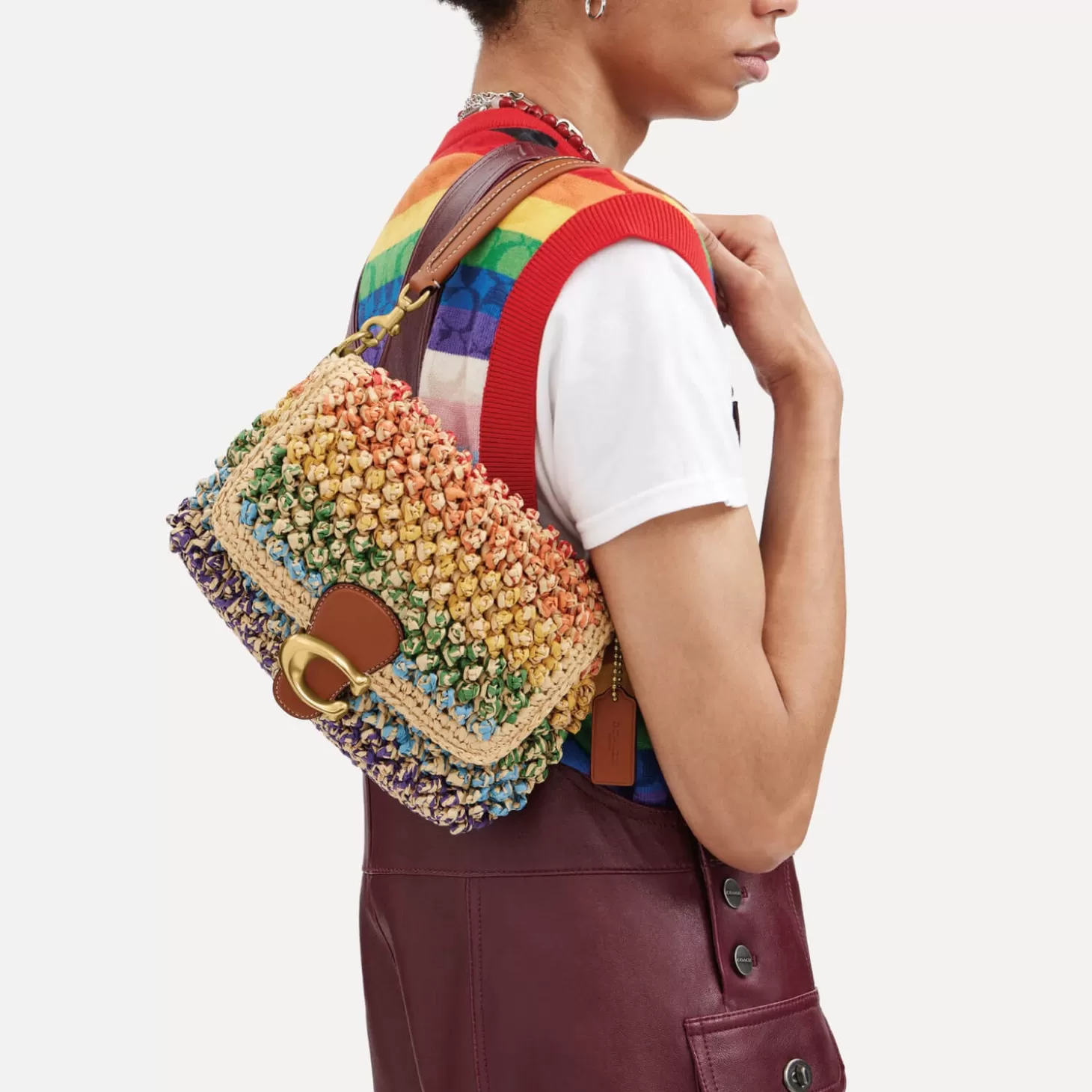 Rainbow Straw Soft Tabby Raffia Shoulder Bag*Coach Discount