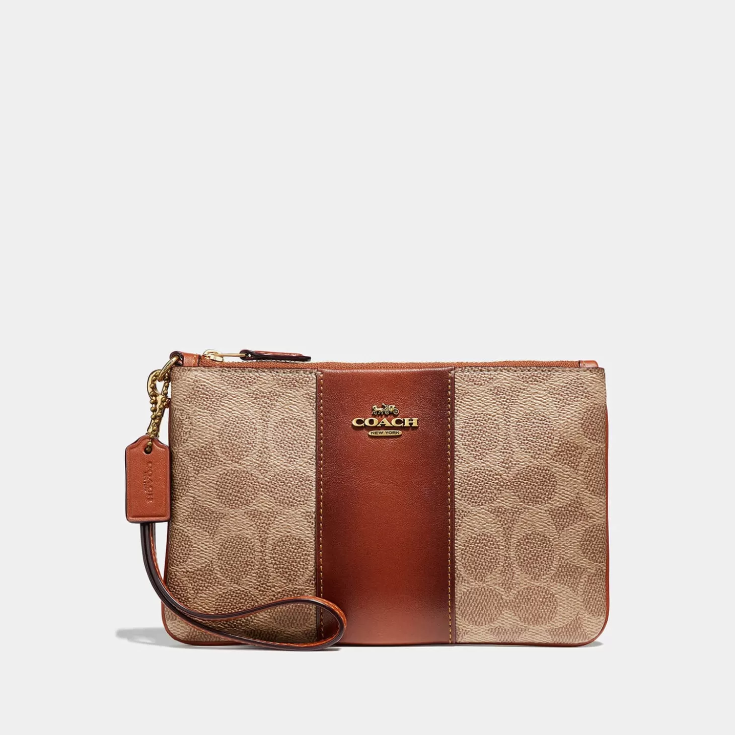Women's Colorblock Coated Canvas Small Wristlet - Tan Rust*Coach Store
