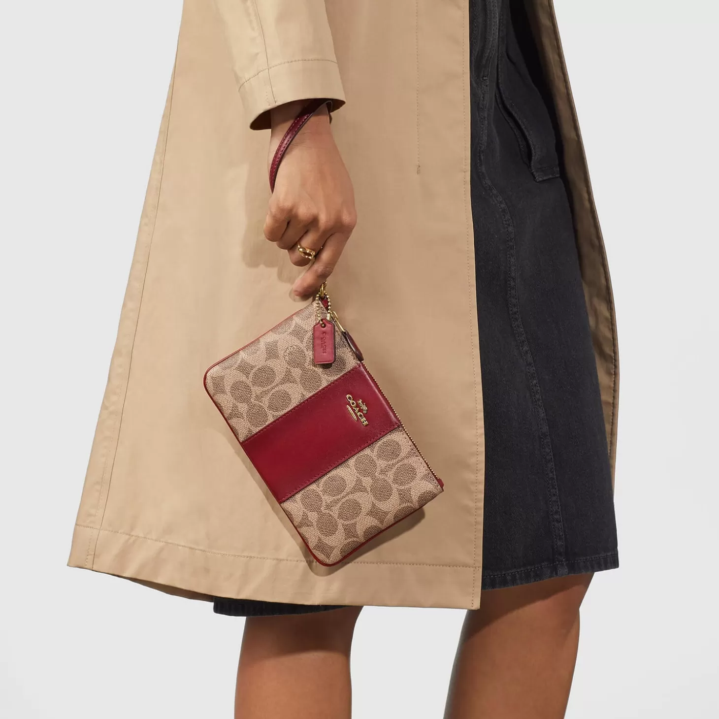 Women's Colorblock Coated Canvas Small Wristlet - Tan Rust*Coach Store