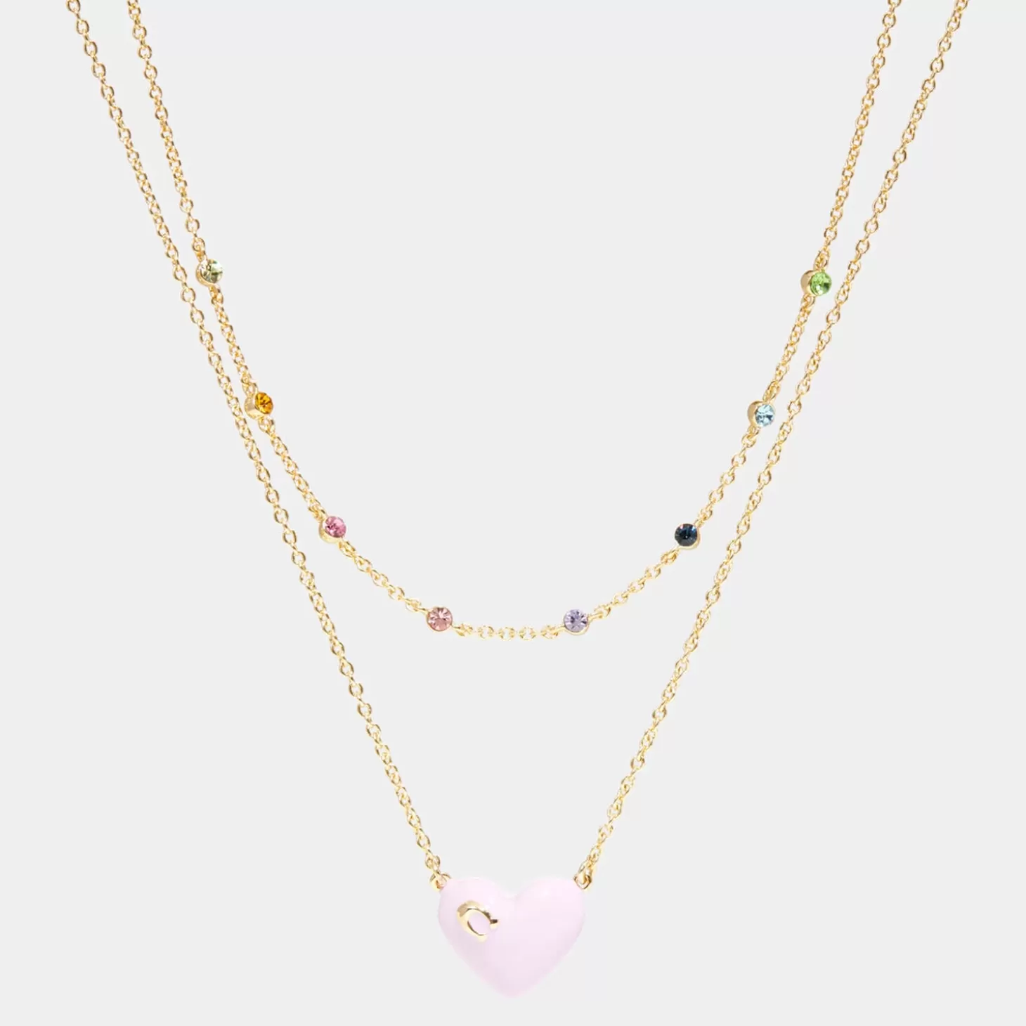 Women's Enamel C Heart Double Chain Necklace - Gold/Pink Multi*Coach Shop