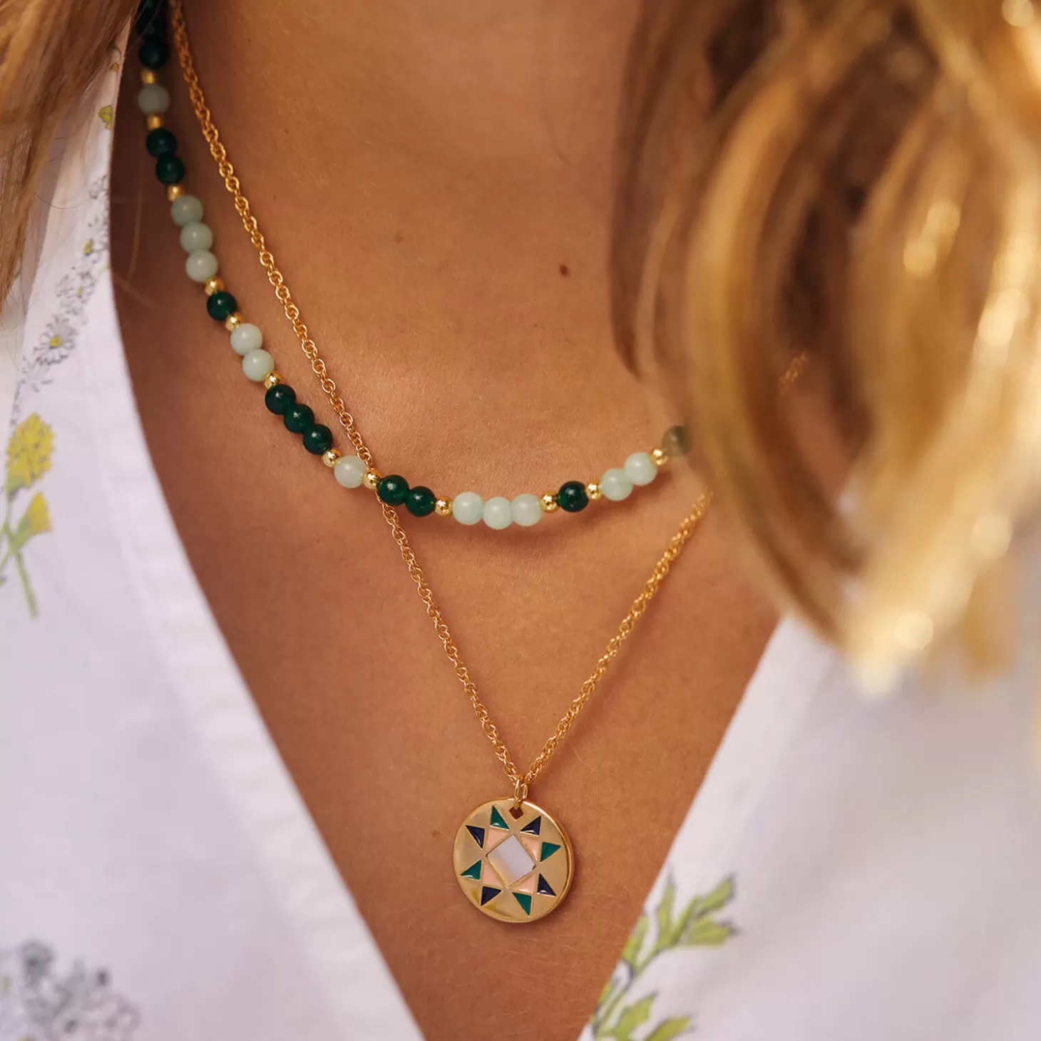Gold-Plated Quilted Pattern Round Pendant*Estella Bartlett Store