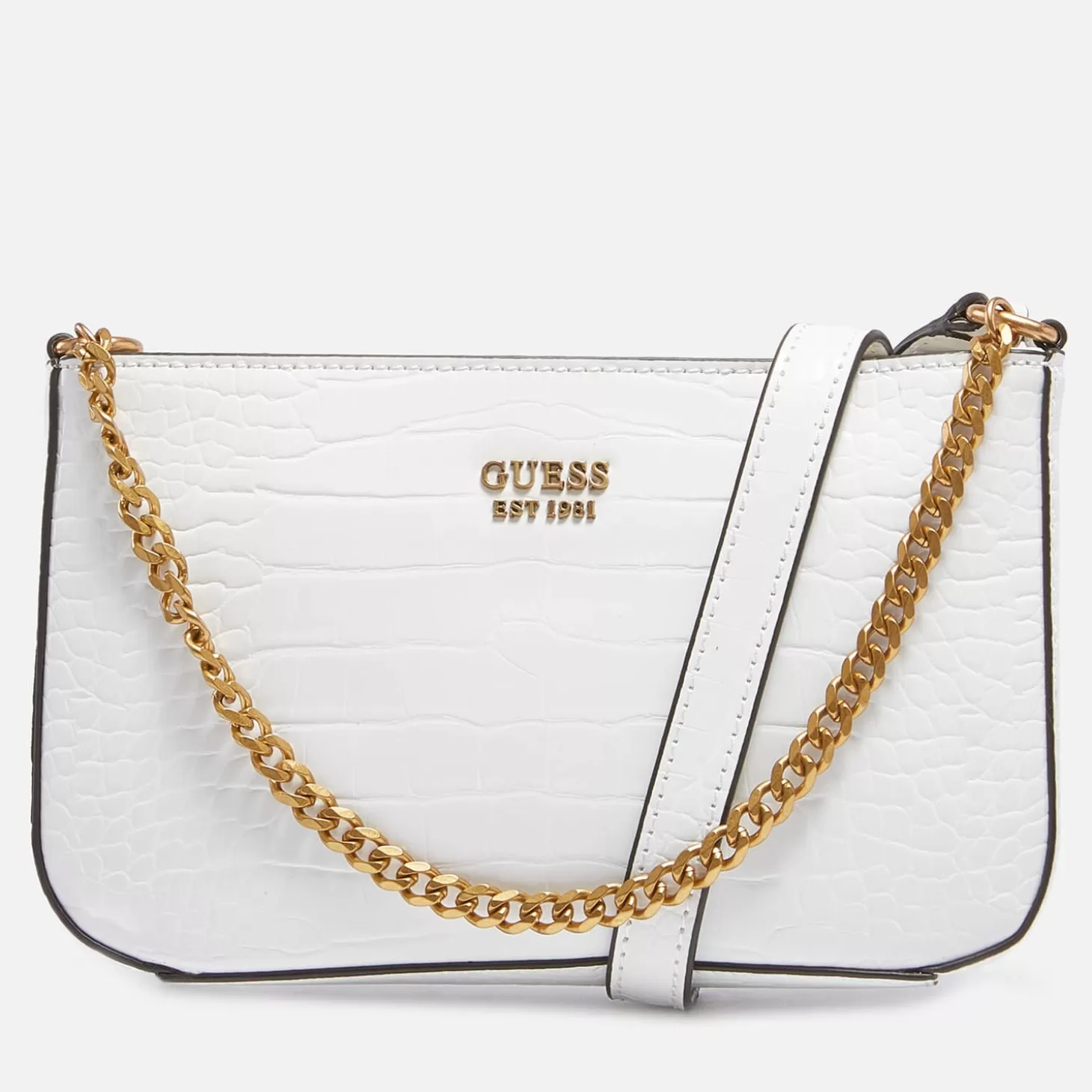 Women's Katey Croc Mini Top Zip Shoulder Bag - White*Guess Fashion