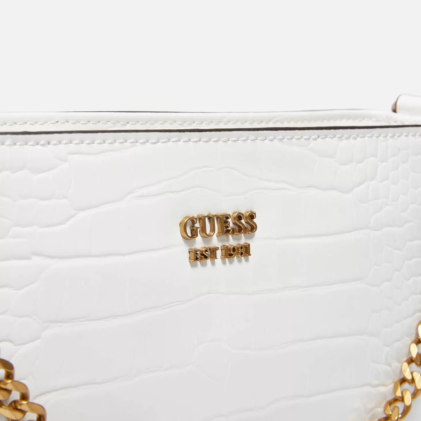 Women's Katey Croc Mini Top Zip Shoulder Bag - White*Guess Fashion