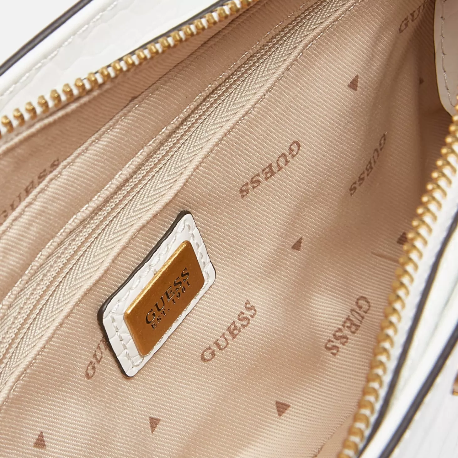 Women's Katey Croc Mini Top Zip Shoulder Bag - White*Guess Fashion