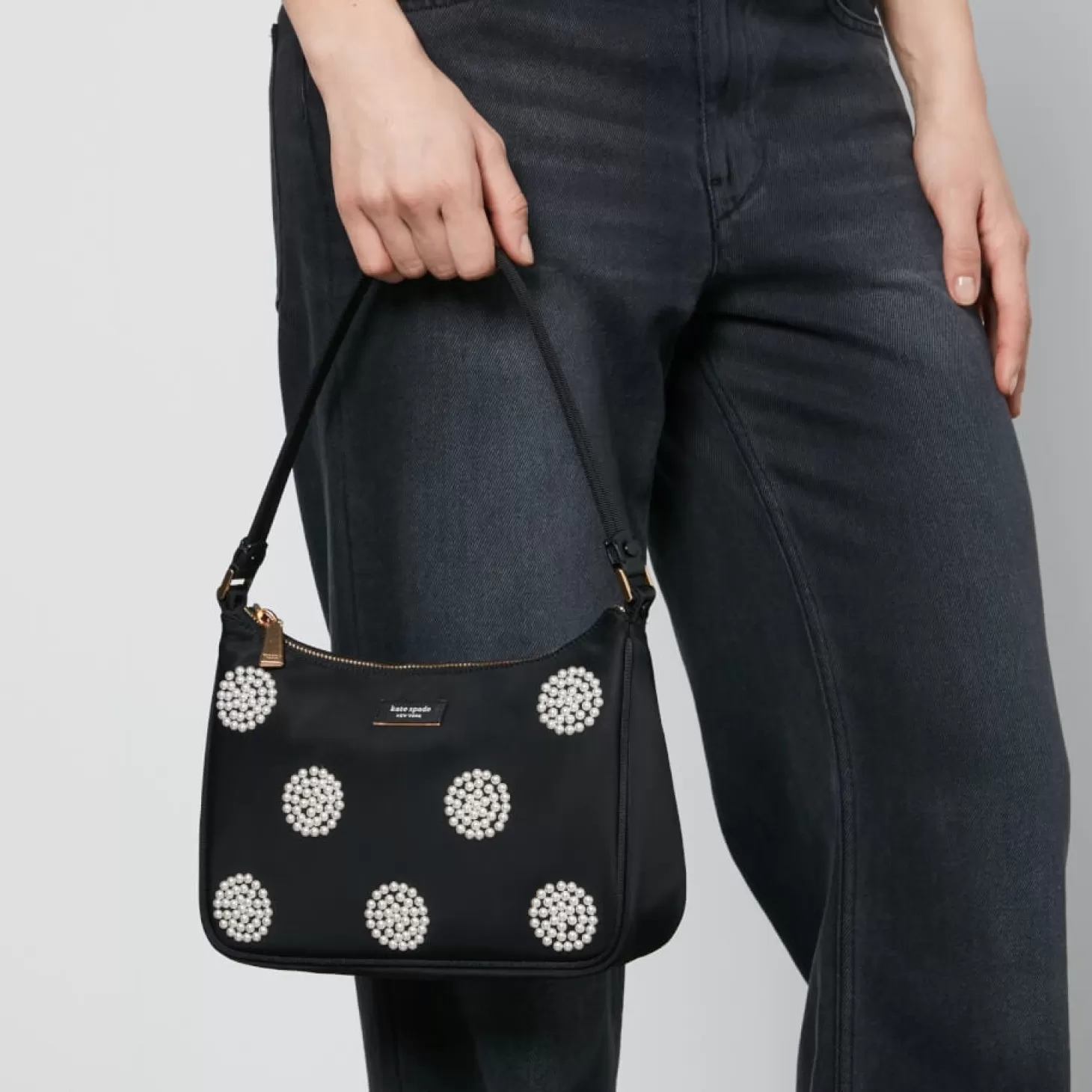 Sam Pearl Embellished Small Nylon Shoulder Bag*Kate Spade New York Clearance