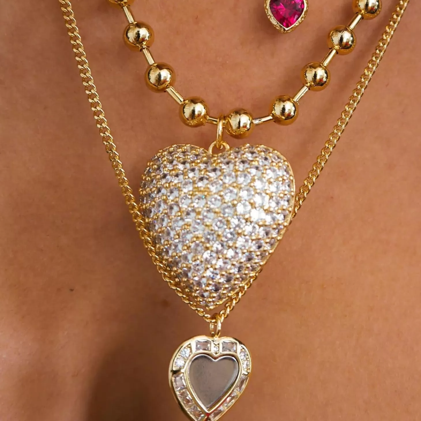 X For Love And Lemons Puffy Heart Gold-Plated Necklace*Luv AJ New