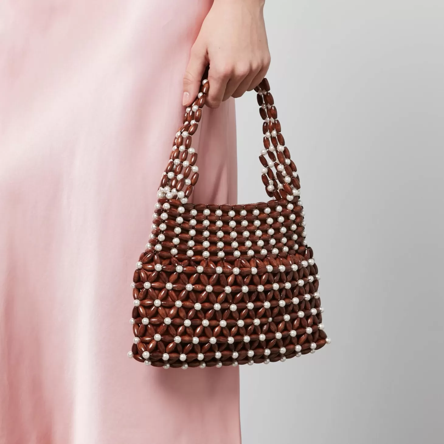 Quinn Wooden Bead And Faux Pearl Bag*Shrimps New